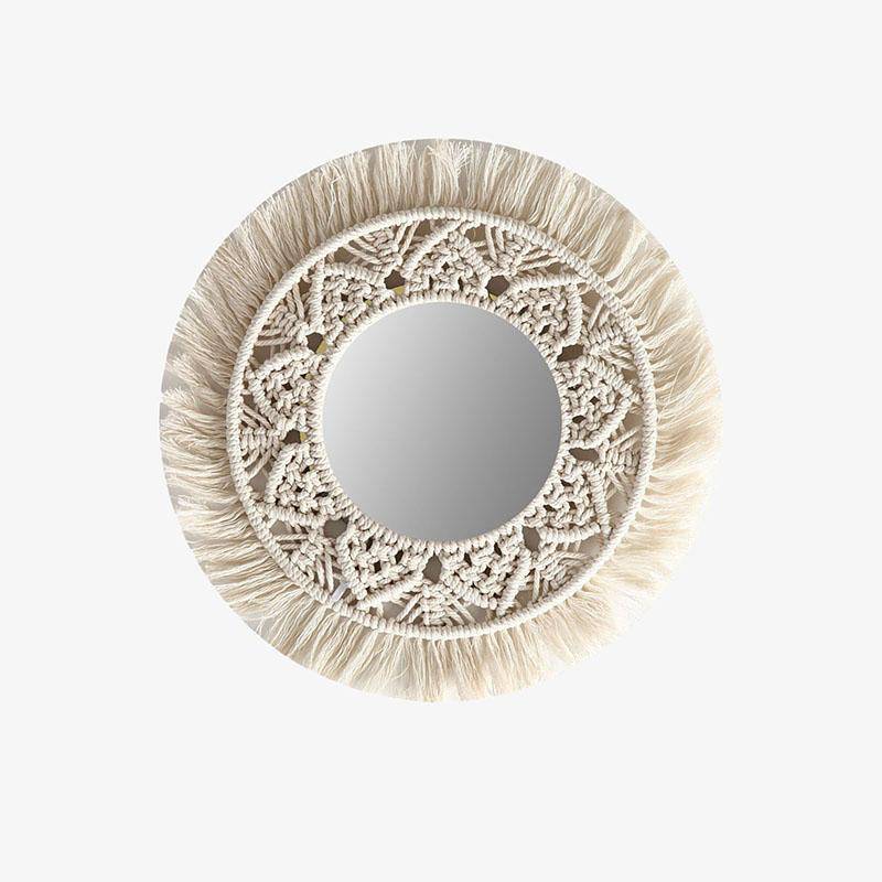 Miroir mural rond en coton tissé à la main
