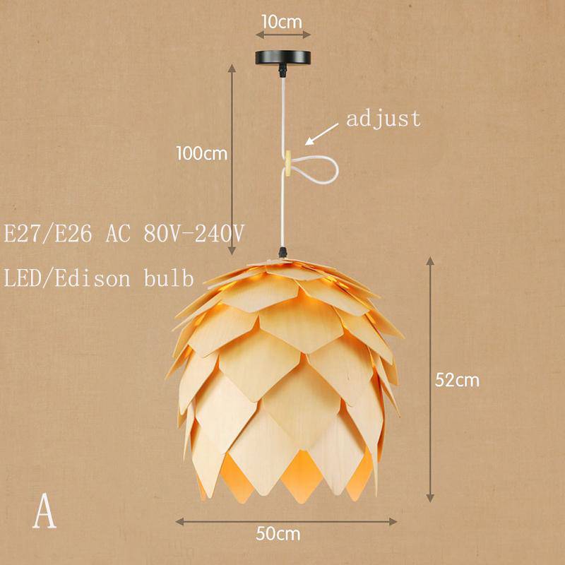 Suspension design à LED en forme de fleur à pétales de bois