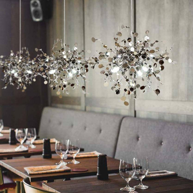 Lustre design chromé arbre à feuilles rondes