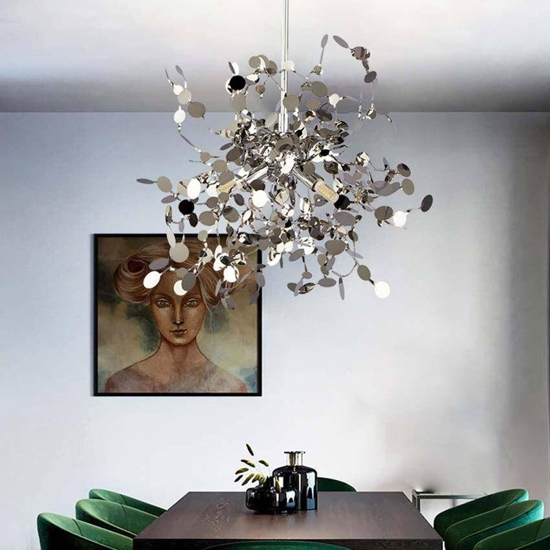 Lustre design chromé arbre à feuilles rondes