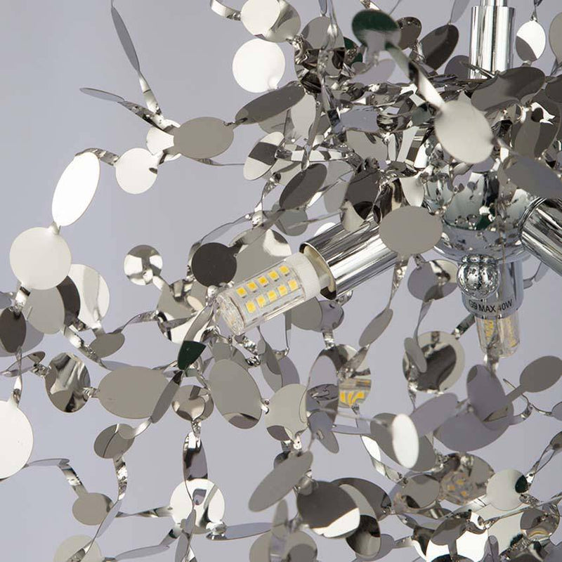 Lustre design chromé arbre à feuilles rondes
