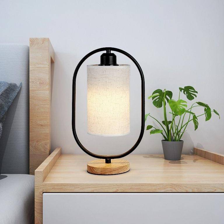 Lampe à poser moderne LED avec anneau et abat-jour tissu Nordic