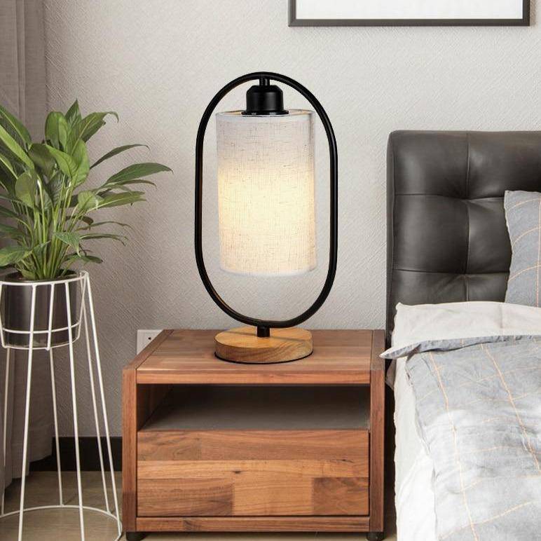 Lampe à poser moderne LED avec anneau et abat-jour tissu Nordic