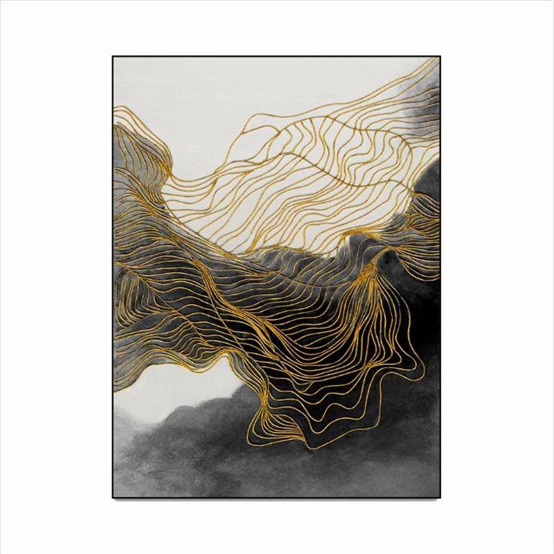 Tapis rectangle design noir et blanc à détail doré