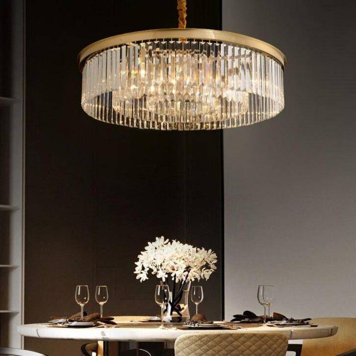 Suspension design LED abat-jour rond en verre et bordure dorée Luxury
