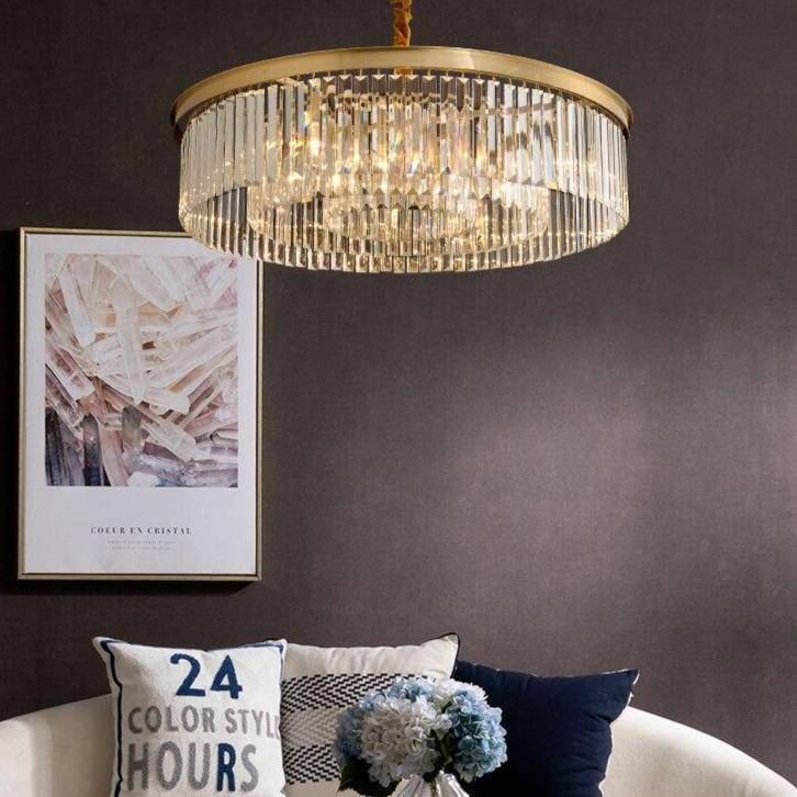 Suspension design LED abat-jour rond en verre et bordure dorée Luxury