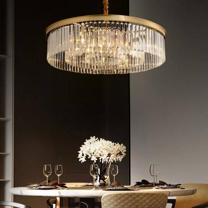 Suspension design LED abat-jour rond en verre et bordure dorée Luxury