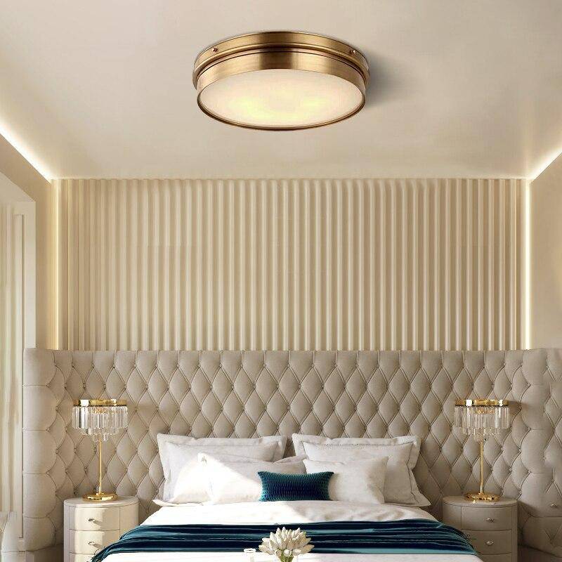 Plafonnier design LED rond en métal doré industriel