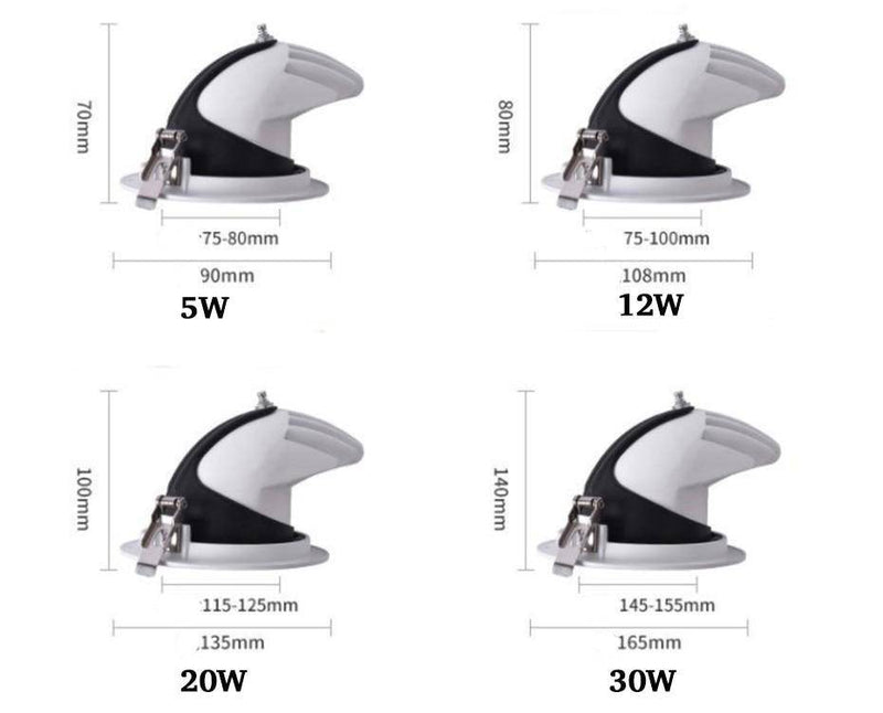 Spot rond à LED pivotable à 360° en aluminium blanc
