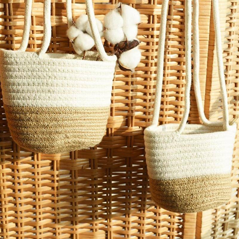 Cache-pots suspendu en osier style scandinave