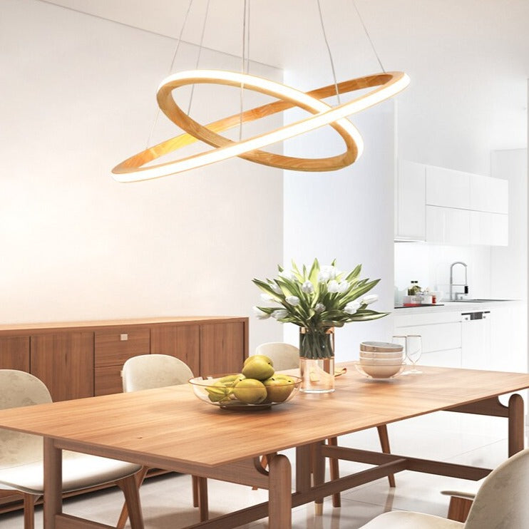 Lustre moderne LED avec anneau en bois lumineux Ibarne