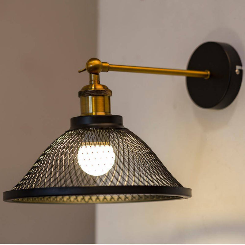 Applique murale design à LED avec abat-jour cage en métal noir Rétro