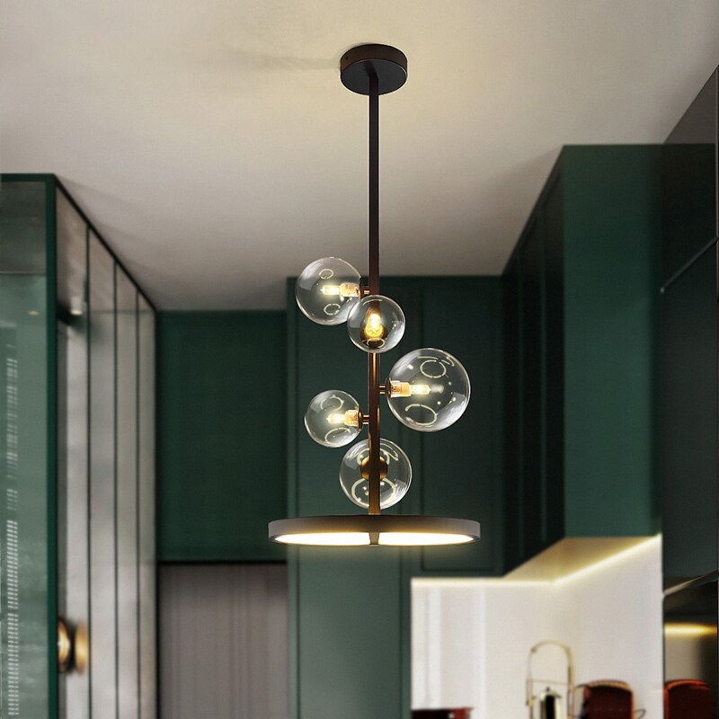 Lustre design LED circulaire en métal noir Romane