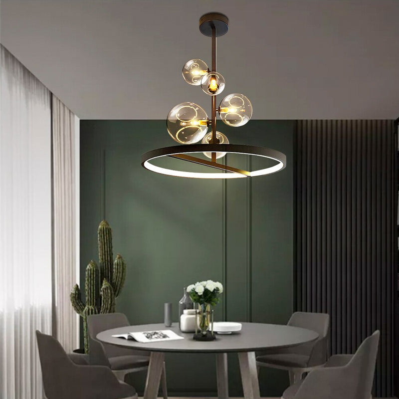 Lustre design LED circulaire en métal noir Romane