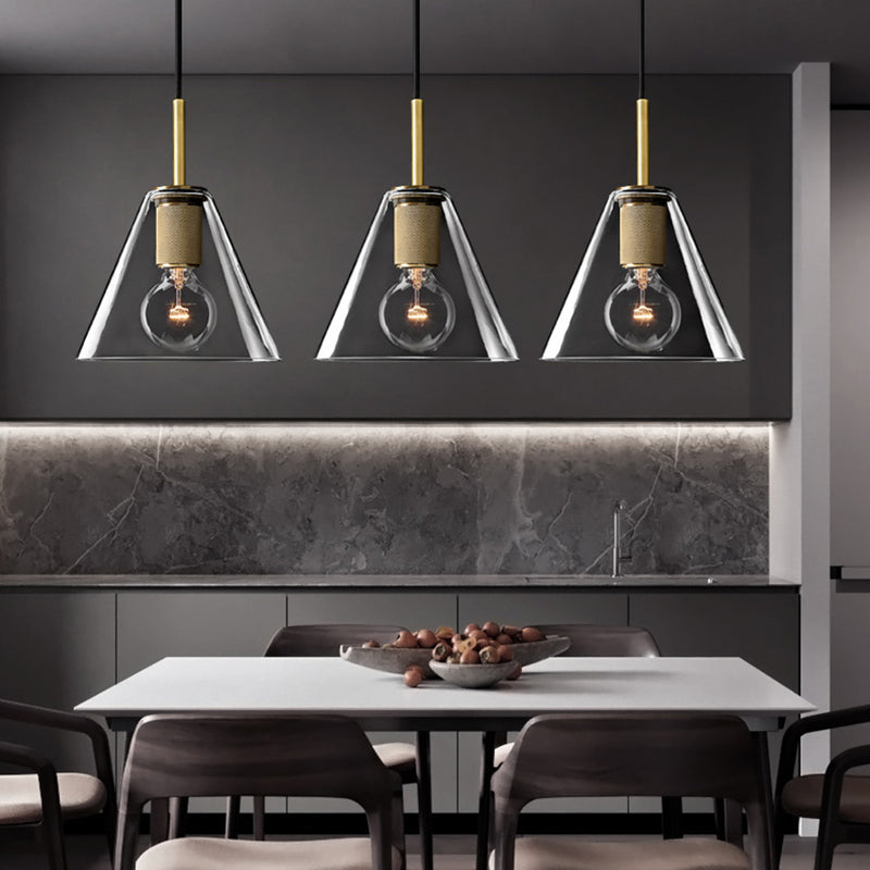 Suspension industrielle en verre et en métal doré Haivy