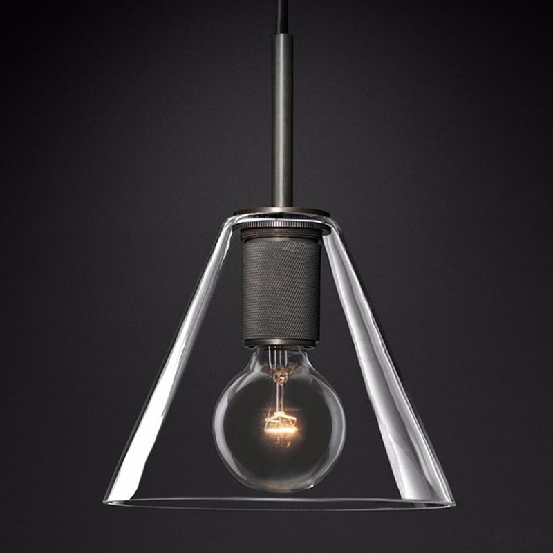 Suspension industrielle en verre et en métal doré Haivy