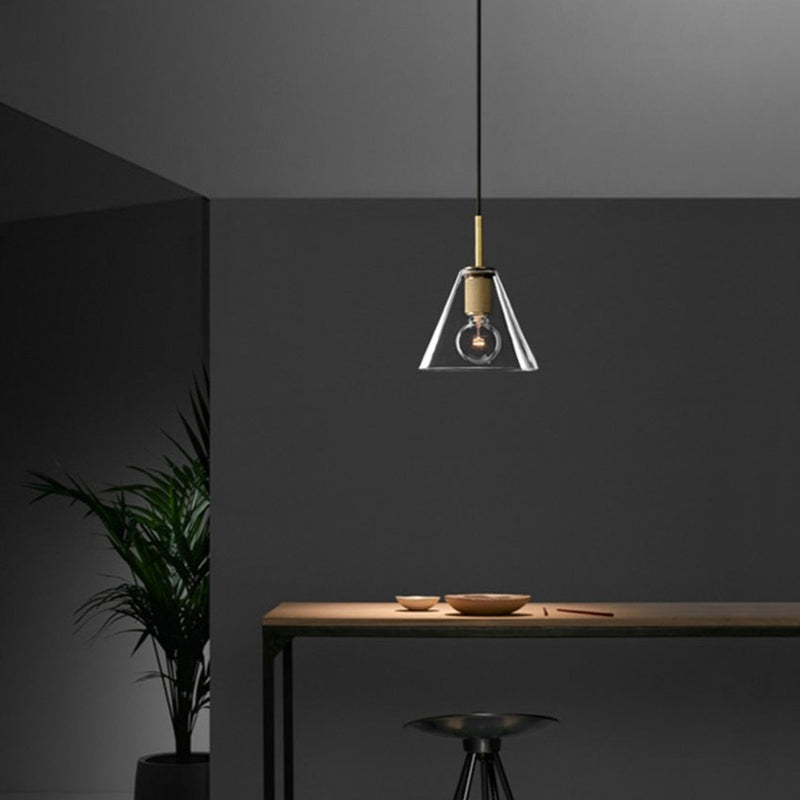 Suspension industrielle en verre et en métal doré Haivy