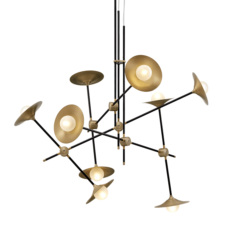 Lustre design à LED avec branches articulées et lampes dorées Modern