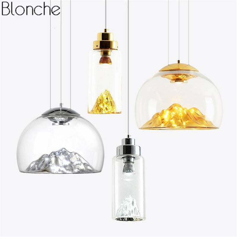 Suspension design à LED en verre Iceberg (or ou argent)
