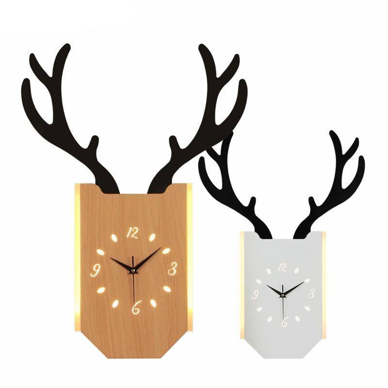 Applique murale LED corne de cerf et horloge