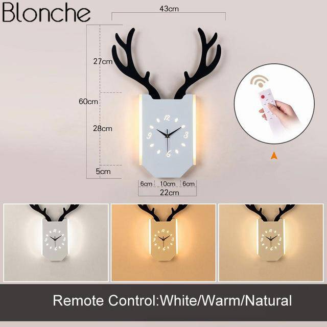 Applique murale LED corne de cerf et horloge