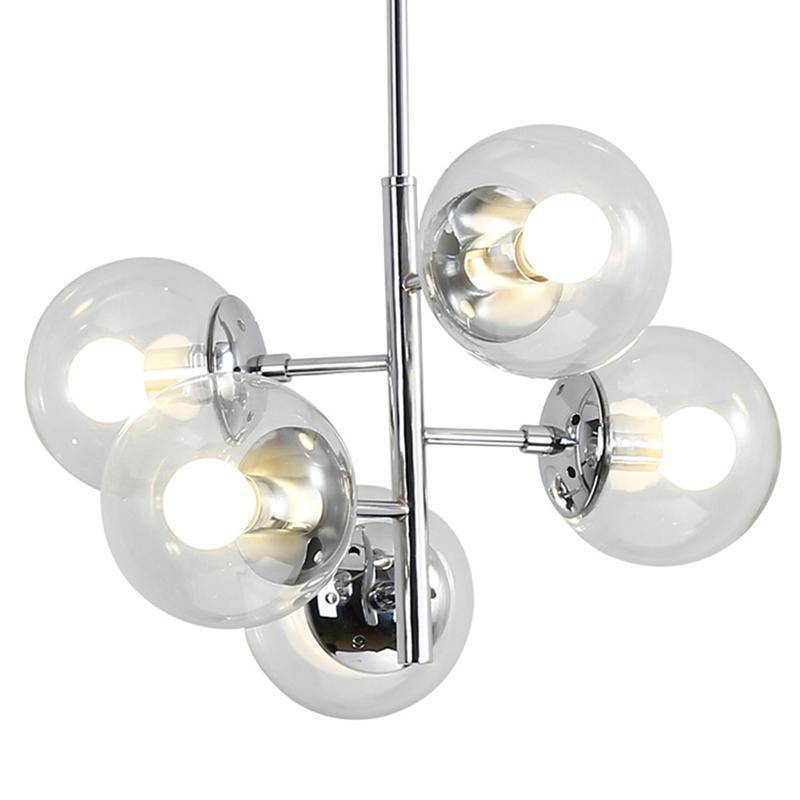 Suspension design LED chromée et boule en verre