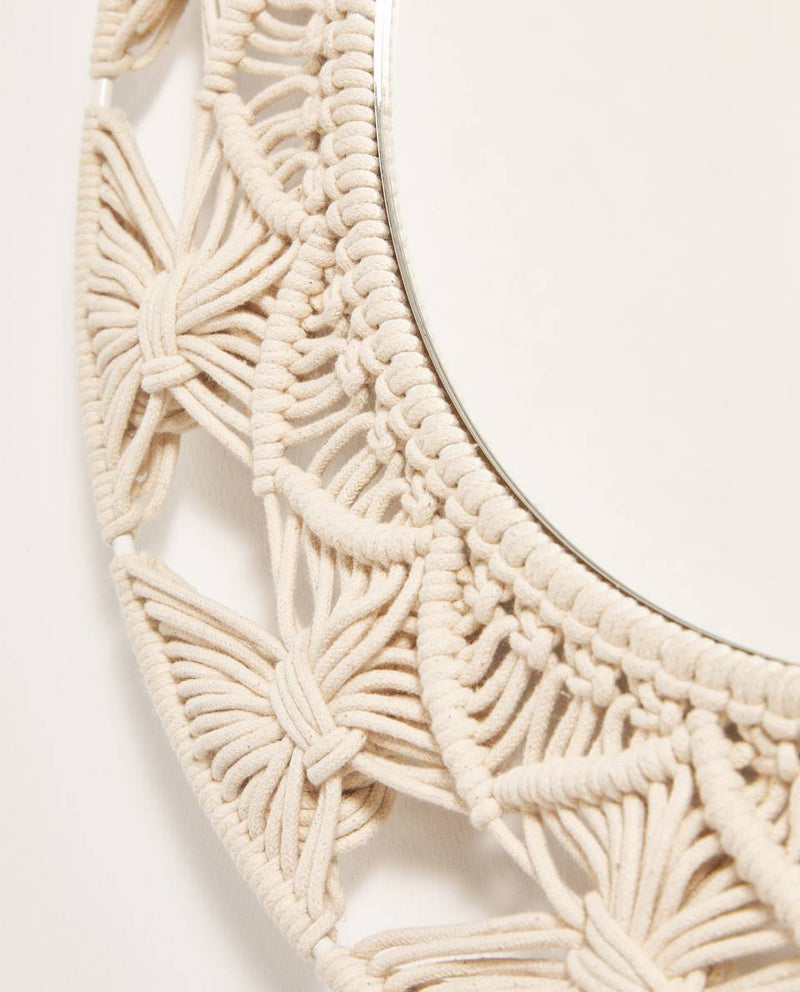 Miroir mural décoratif rond en tissu Macrame