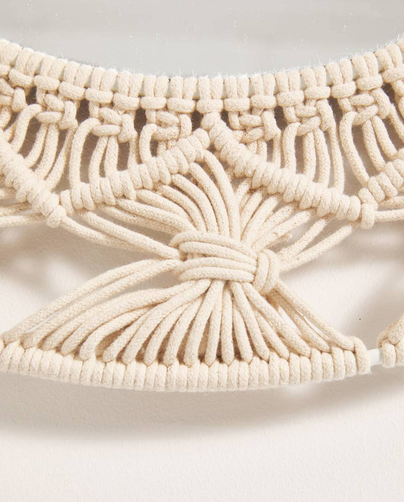 Miroir mural décoratif rond en tissu Macrame