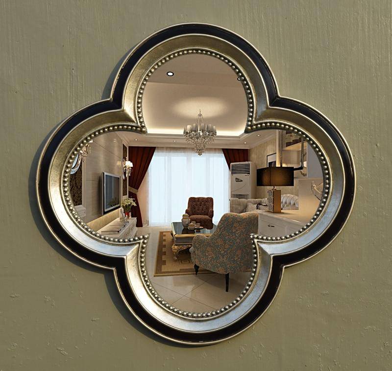 Miroir mural décoratif trèfle à 4 feuilles rétro