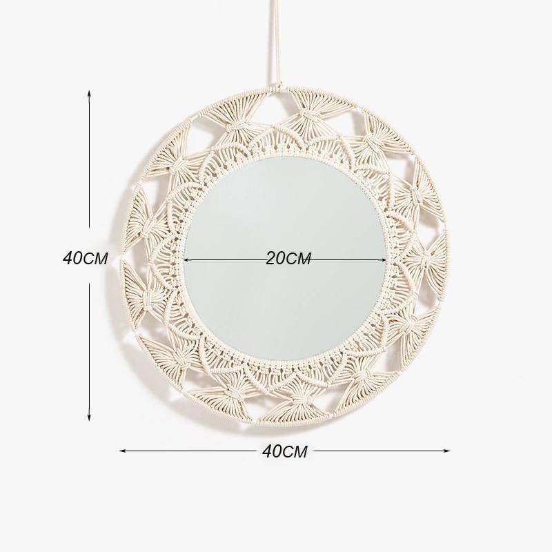 Miroir mural décoratif rond en tissu Macrame