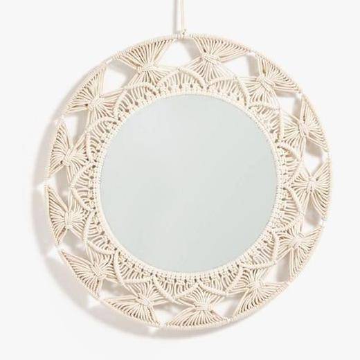 Miroir mural décoratif rond en tissu Macrame