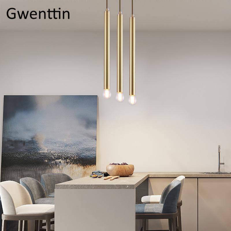 Suspension design cylindre doré à LED Simple