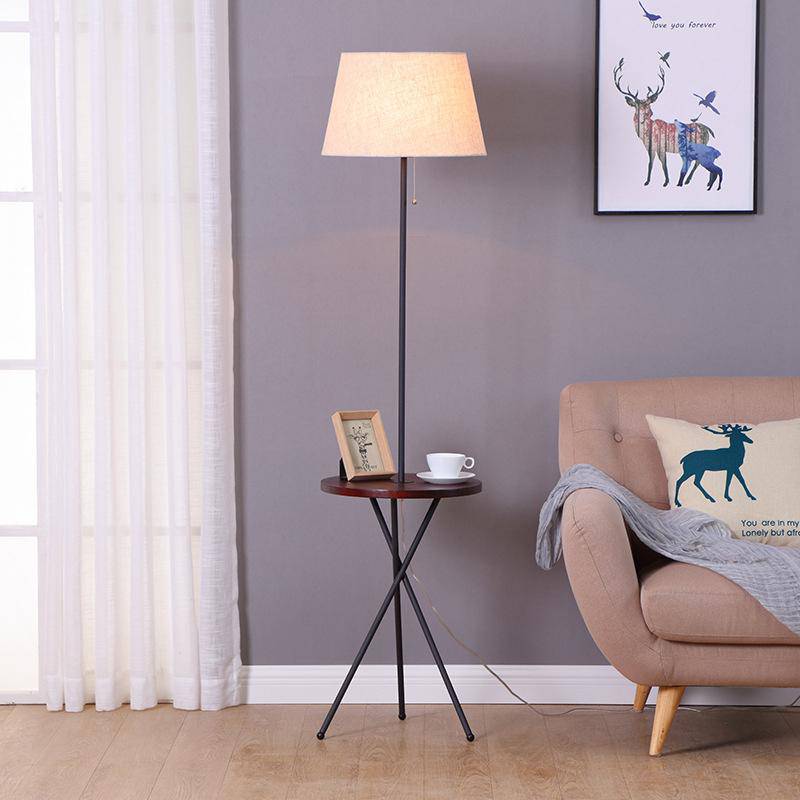 Lampadaire LED avec table avec abat-jour en tissu Coffee