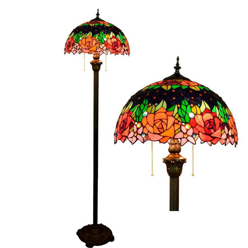 Lampadaire tiffany avec abat-jour en verre vitrail vert Glaze