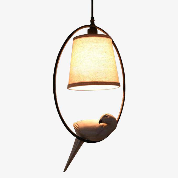 Suspension avec abat-jour et oiseau perché à LED