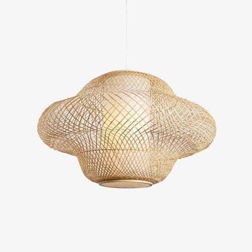 Suspension en rotin LED avec abat-jour aux formes arrondies