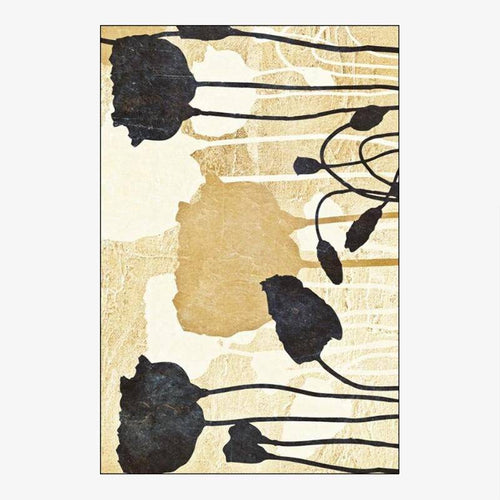 Tapis rectangle beige à fleurs noires Flower