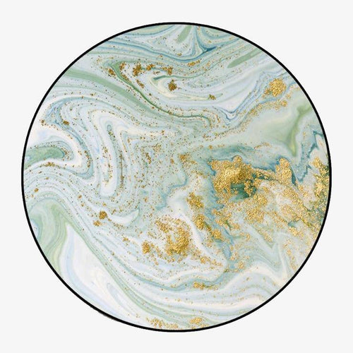 Tapis rond abstrait vert et doré