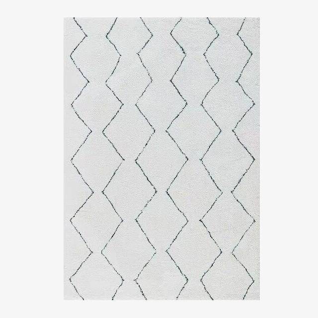 Tapis shaggy rectangle style berbère blanc à dessins Line C