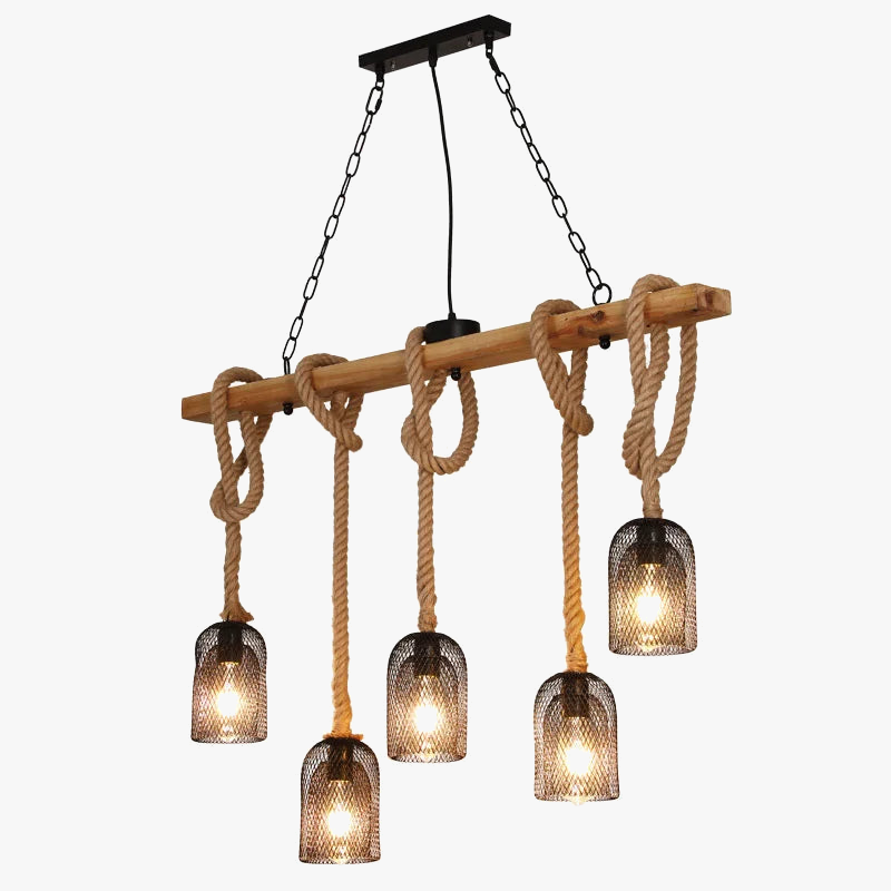5 têtes Loft suspension lampe salle à manger Restaurant café salon corde de chanvre bois plafond lustre éclairage Vintage Droplight