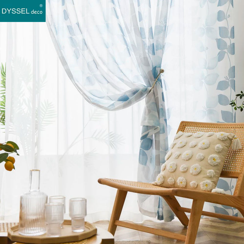 Voilage motif feuilles et fleurs style champetre salon