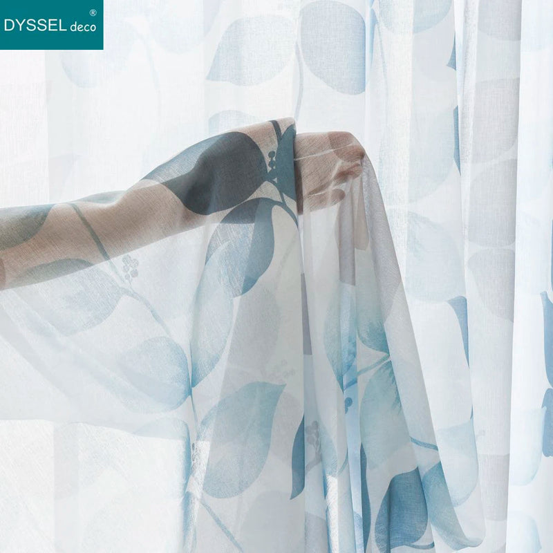 Voilage motif feuilles et fleurs style champetre salon