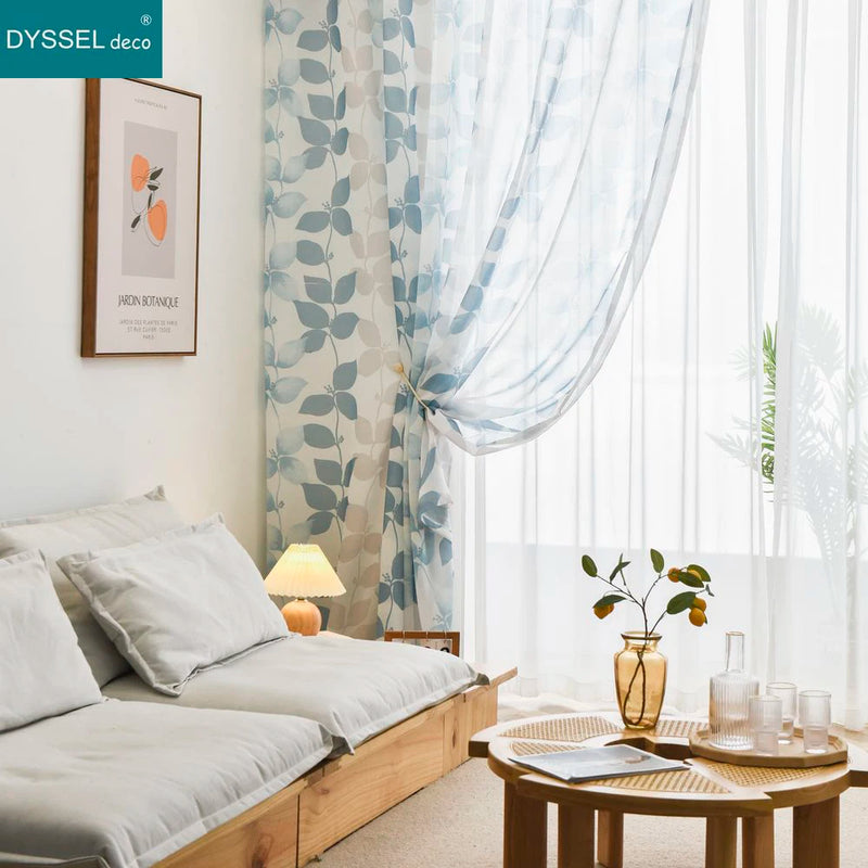 Voilage motif feuilles et fleurs style champetre salon