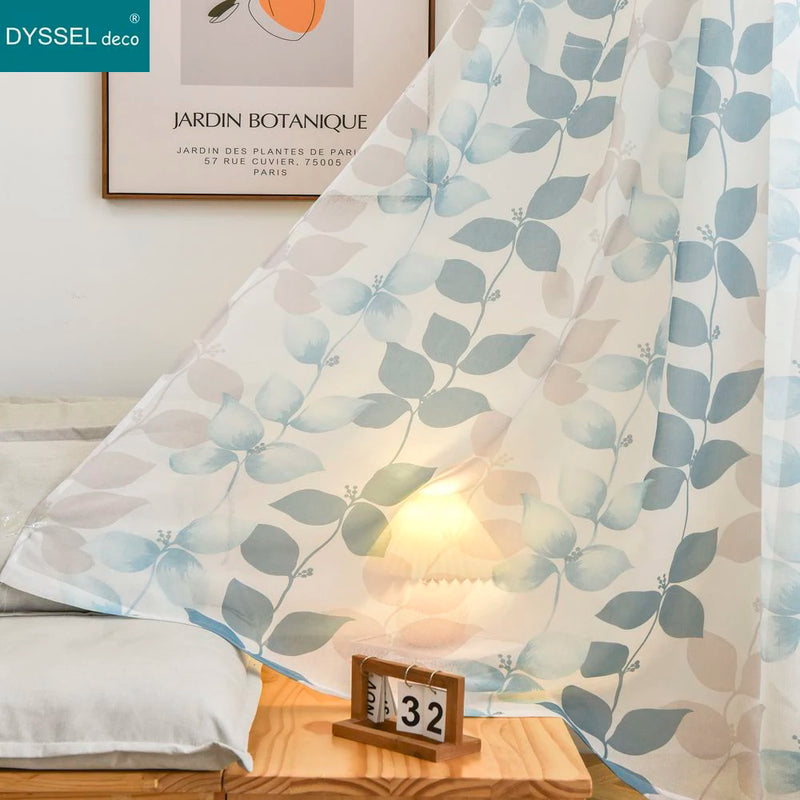 Voilage motif feuilles et fleurs style champetre salon