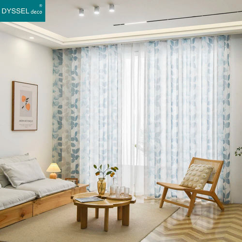 Voilage motif feuilles et fleurs style champetre salon