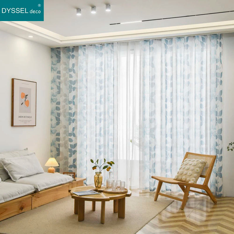 Voilage motif feuilles et fleurs style champetre salon