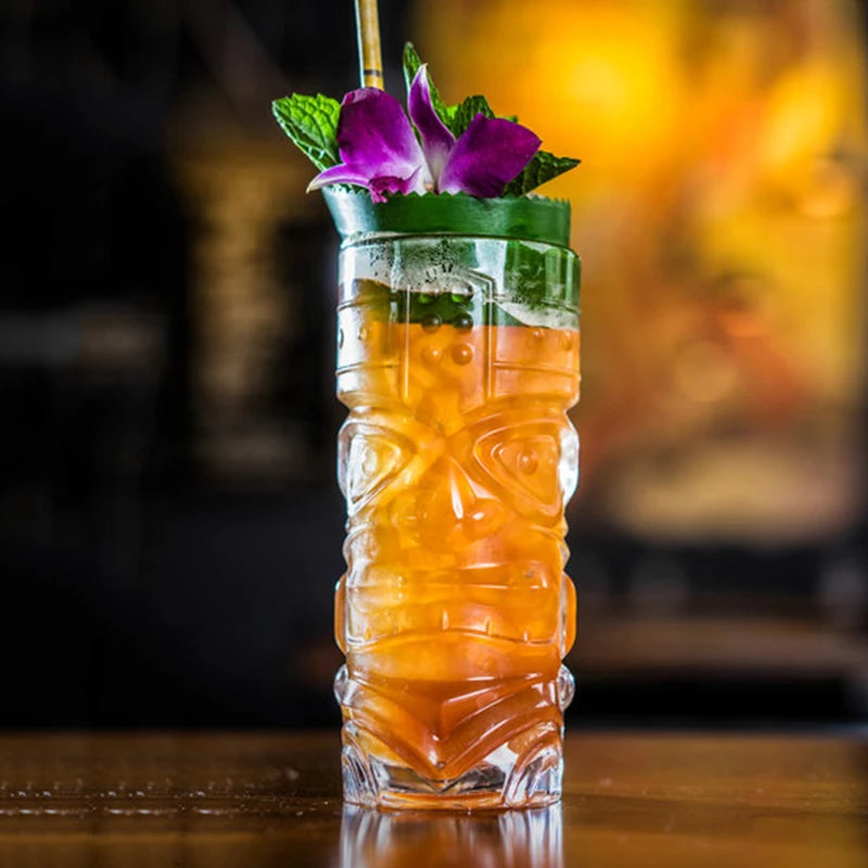 Mug tiki en verre transparent style bar festif