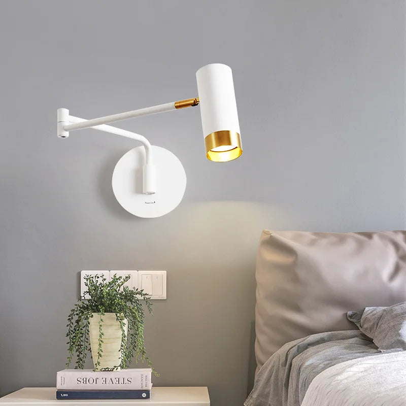 Applique murale extensible avec interrupteur pour lecture avec bras pivotants