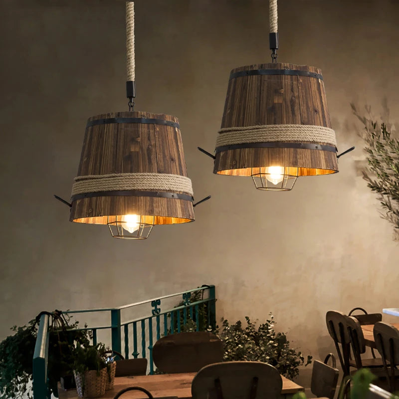 lustre réglable en bois style rétro américain pour loft café restaurant