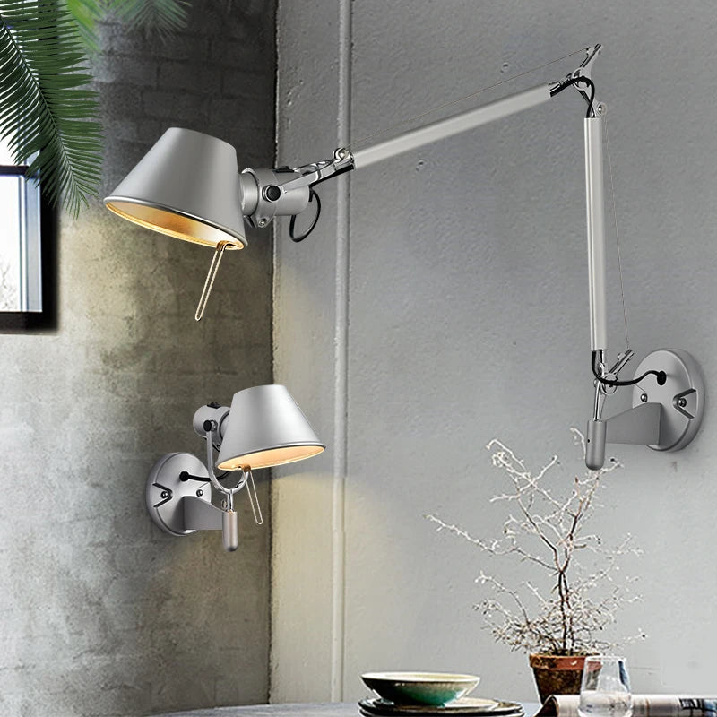 Argent noir réglable bras Long applique AC 110 V-220 V chambre chevet salon couloir E27 applique murale LED décor - vue 4 sur 12